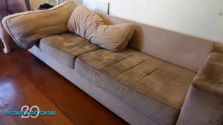 Girlfriend's stepdad blows her mind on the couch, raw and reckless