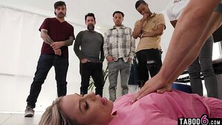 MILF nurse in an extreme double pussy fuck gangbang at work