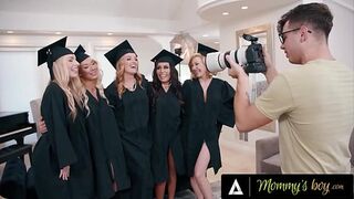 MOMMY'S BOY - Excited Graduating MILFs REVERSE GANGBANG Their Photographer To Celebrate The Occasion