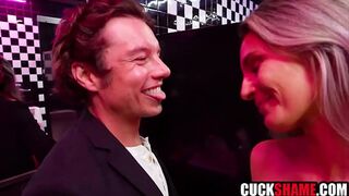 Cuckold husband joins wife & random guy in bar's toilet