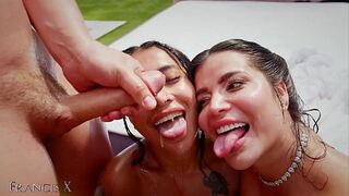 Outdoor Gangbang 9 Guys Fuck 2 Sluts in Lingerie with Anal and DP