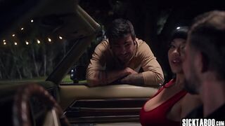 Night drive and hardcore threesome fucking with big tits MILF Little Puck