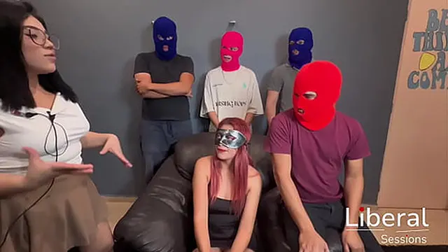 Skinny hotwife playing spin the bottle with singles and her cuckold husband, sucking everyone's dick